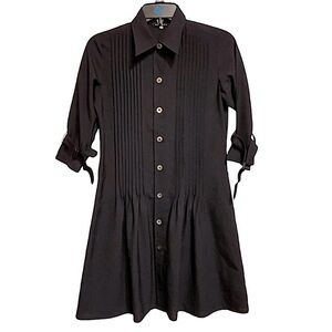 Grazia Tokyo Black Linen Pin Tuck Mini Shirtdress Size Small